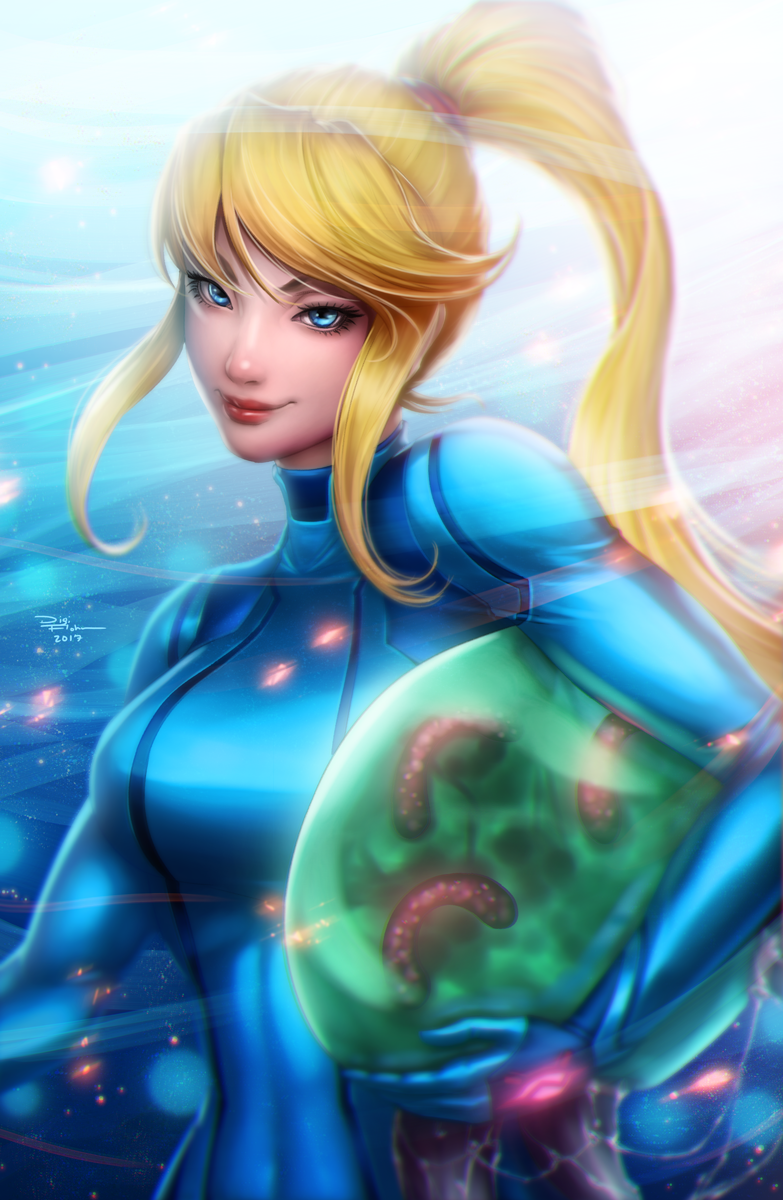 samus aran, metroid, and metroid larva (metroid and 1 more) drawn by karn_kirk_ratanasin