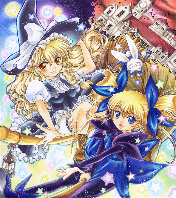 kirisame marisa and marion (touhou and 1 more) drawn by pemoko