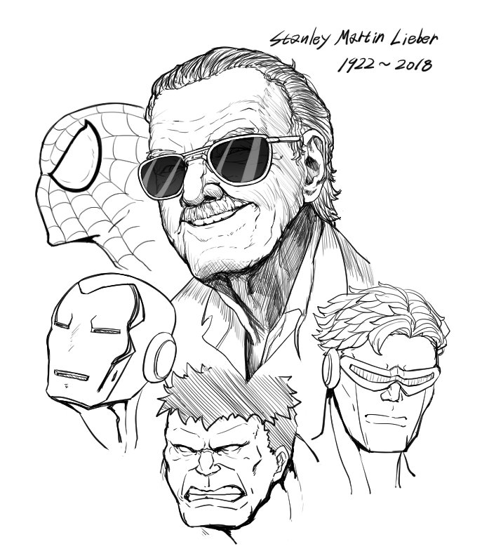 spider-man, iron man, hulk, cyclops, and stan lee (marvel and 3 more) drawn by exabyte_(parallax05)
