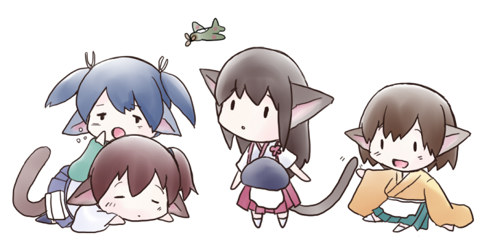 kaga, akagi, souryuu, and hiryuu (kantai collection) drawn by komochi_shishamo