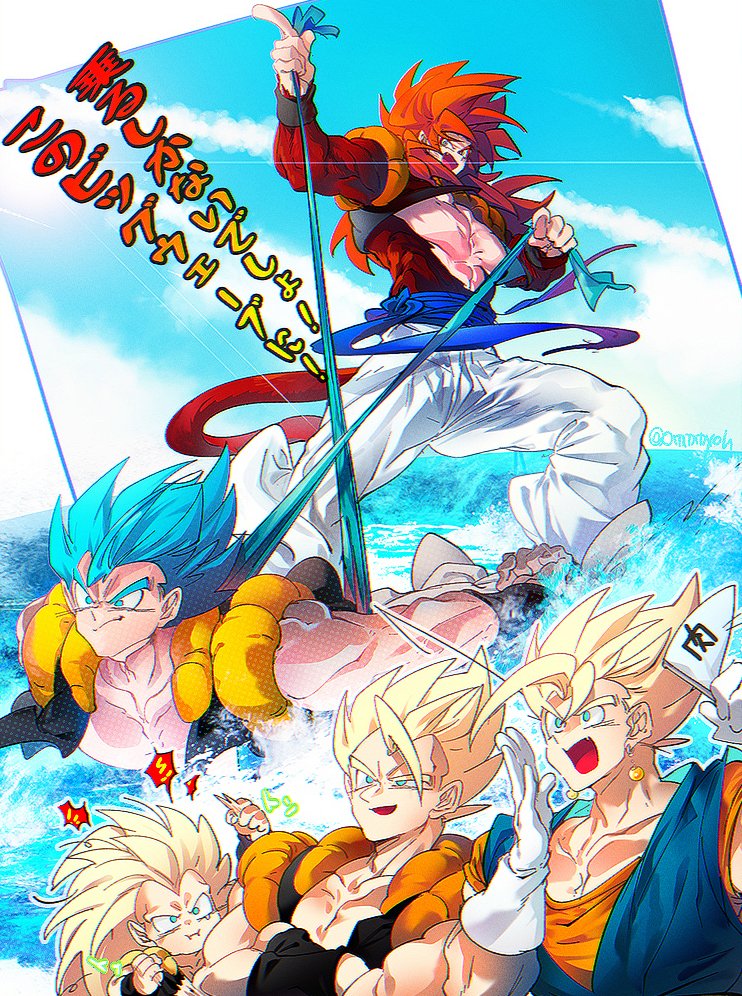 gogeta, vegetto, and gotenks (dragon ball and 3 more) drawn by ommmyoh