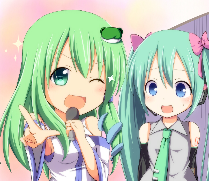 hatsune miku and kochiya sanae (touhou and 1 more) drawn by nitizyo