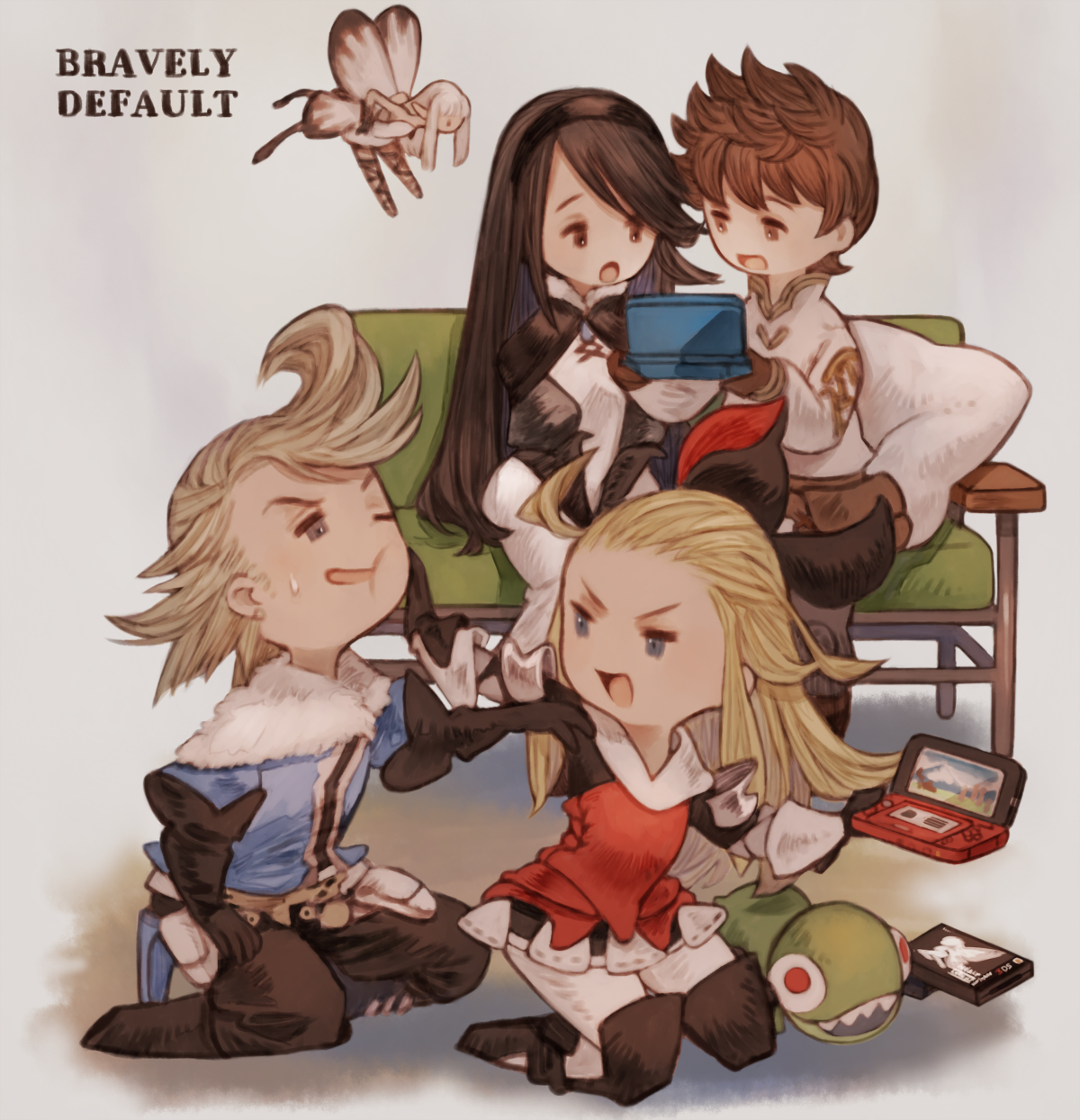edea lee, agnes oblige, airy, ringabel, tiz arrior, and 1 more (bravely  default and 1 more) drawn by irono16
