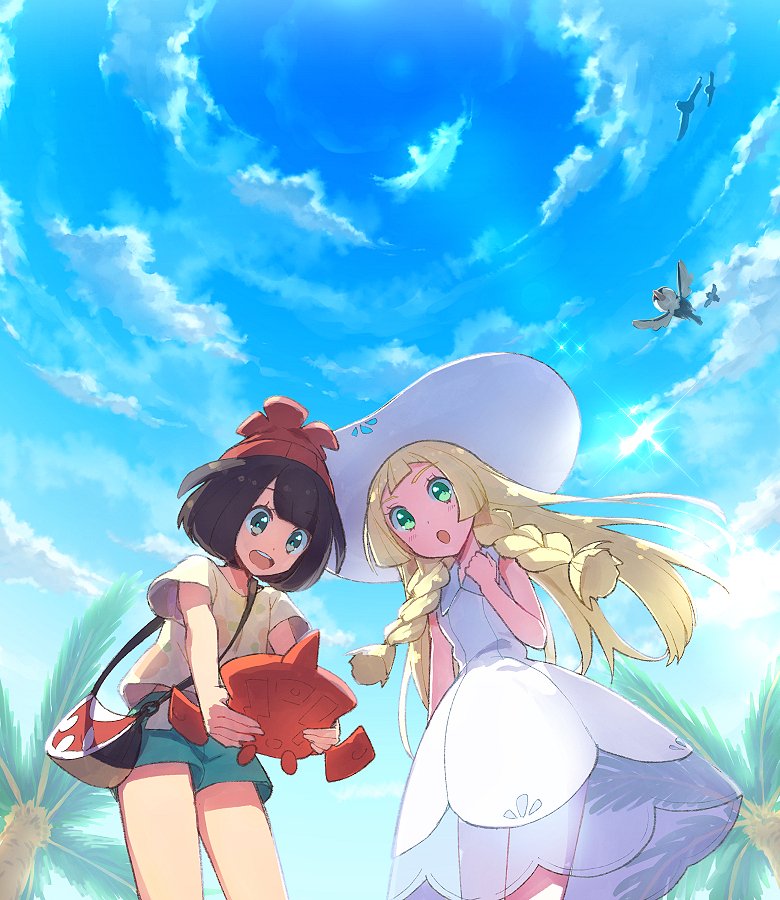 lillie, selene, rotom, cosmog, wingull, and 2 more (pokemon and 1 more) drawn by kurochiroko