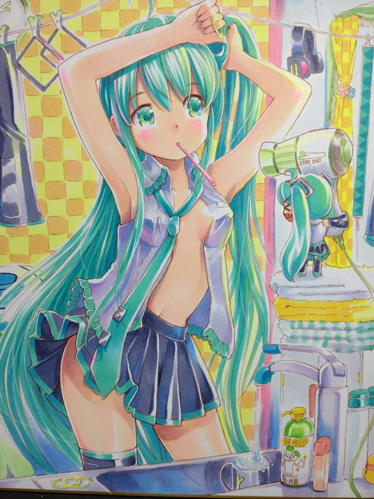 hatsune miku and chibi miku (vocaloid) drawn by mayo_riyo