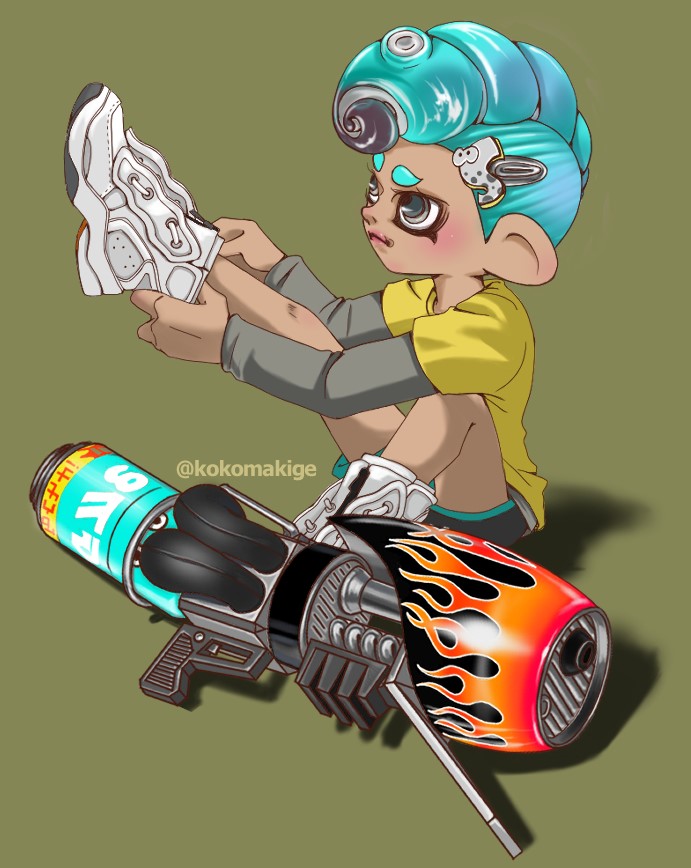octoling player character and octoling girl (splatoon and 1 more) drawn by moguko