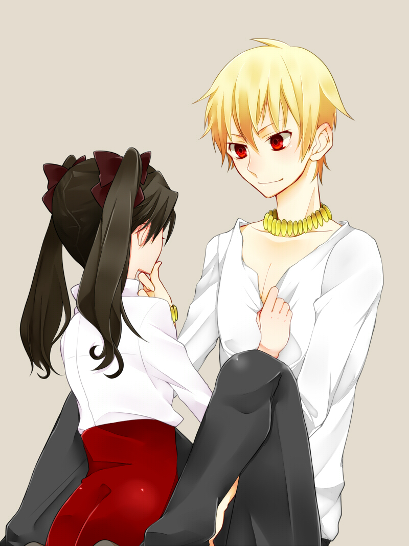 tohsaka rin and gilgamesh (fate and 1 more) drawn by haine_(howling)