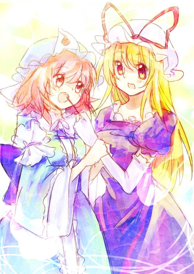 yakumo yukari and saigyouji yuyuko (touhou) drawn by dqn_(dqnww)