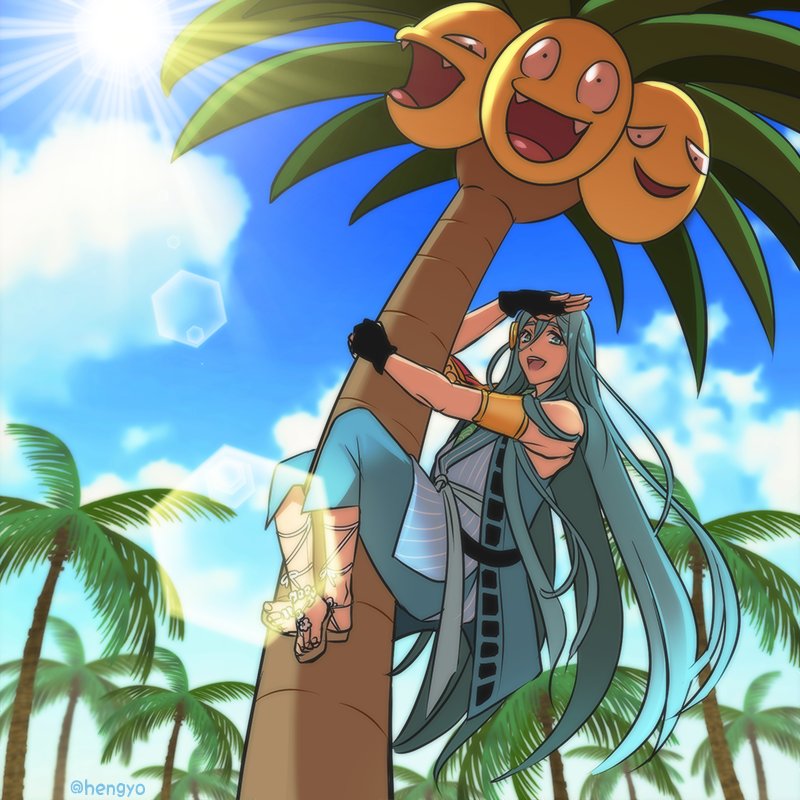 alolan exeggutor and chiyoganemaru (pokemon and 1 more) drawn by eriyama