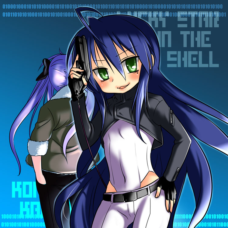 hiiragi kagami, izumi konata, kusanagi motoko, and batou (lucky star and 2 more)