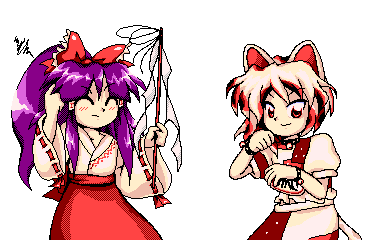 hakurei reimu and goutokuji mike (touhou) drawn by kostcop