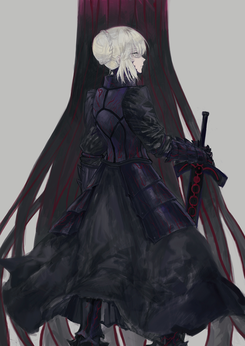 artoria pendragon, saber alter, and grail beast (fate and 2 more) drawn by lsunl