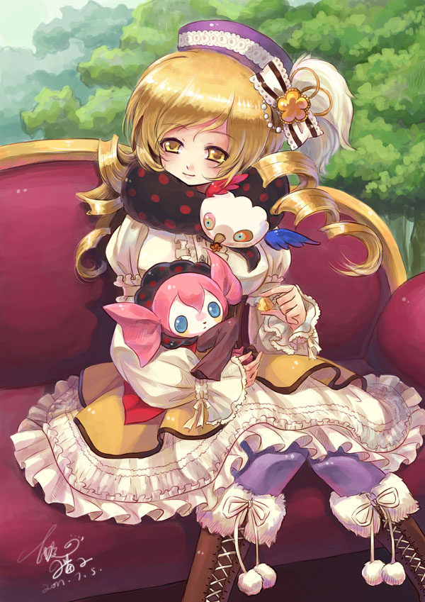 tomoe mami and charlotte (mahou shoujo madoka magica) drawn by sanmi_tenten