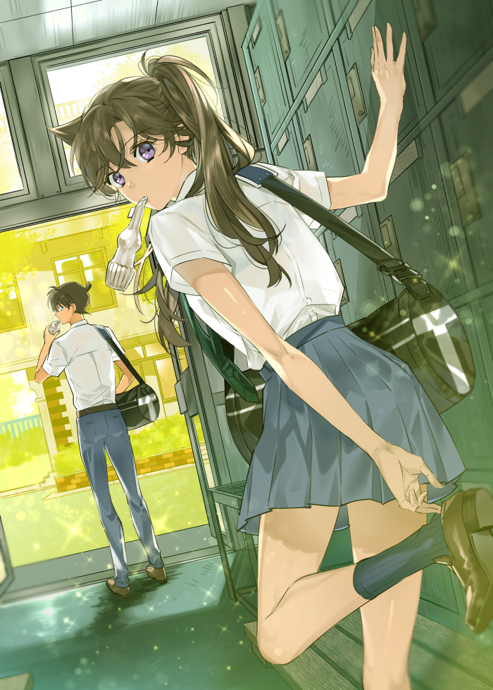 mouri ran and kudou shin'ichi (meitantei conan) drawn by ro-a