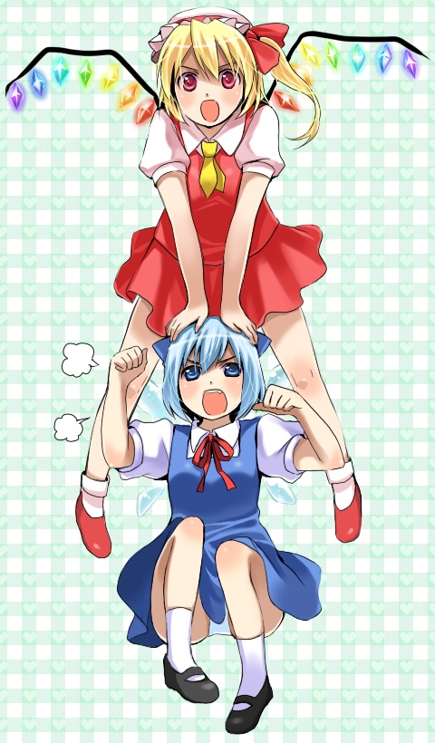 flandre scarlet and cirno (touhou) drawn by chiroru