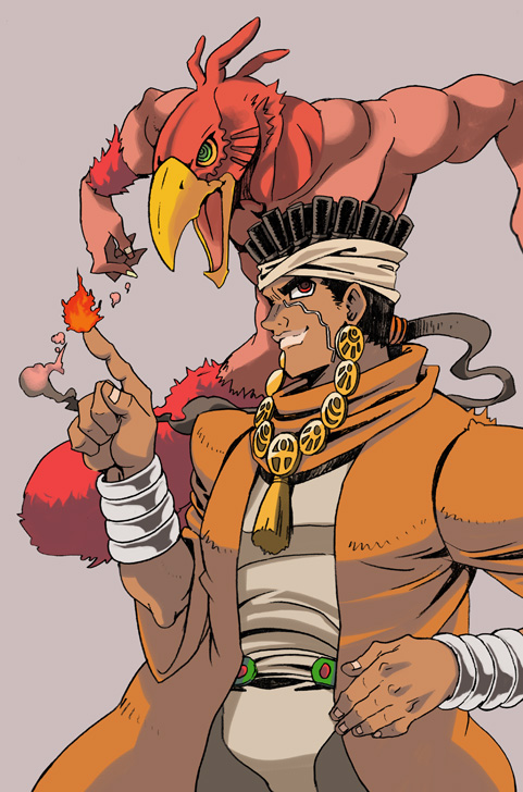 mohammed avdol and magician's red (jojo no kimyou na bouken and 1 more) drawn by natsuno_(veryroll)