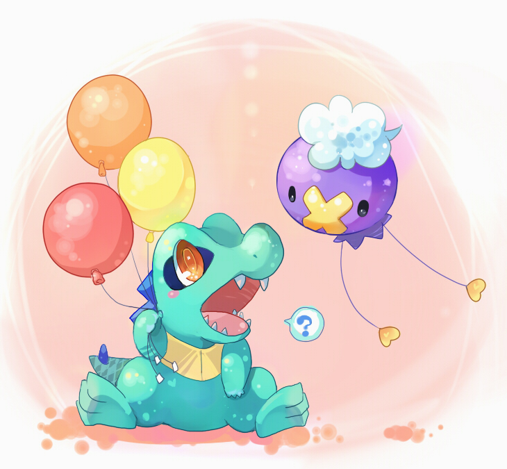 totodile and drifloon (pokemon) drawn by okamori_kuo