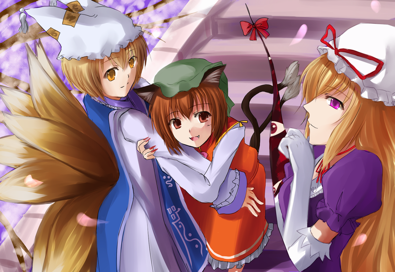 yakumo yukari, yakumo ran, and chen (touhou) drawn by foro_(planet_cage)