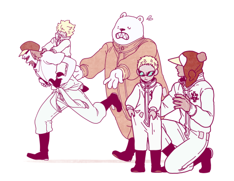 donquixote doflamingo, donquixote rocinante, bepo, penguin, and shachi (one piece) drawn by prepbon