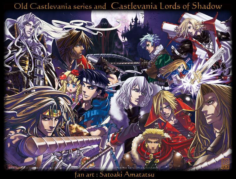 charlotte aulin, richter belmont, alucard, maria renard, simon belmont, and 8 more (castlevania and 10 more) drawn by amatatsu_satoaki