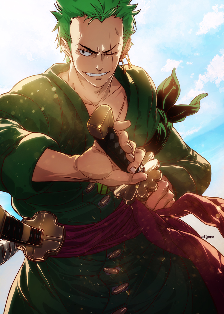 roronoa zoro (one piece) drawn by david_liu