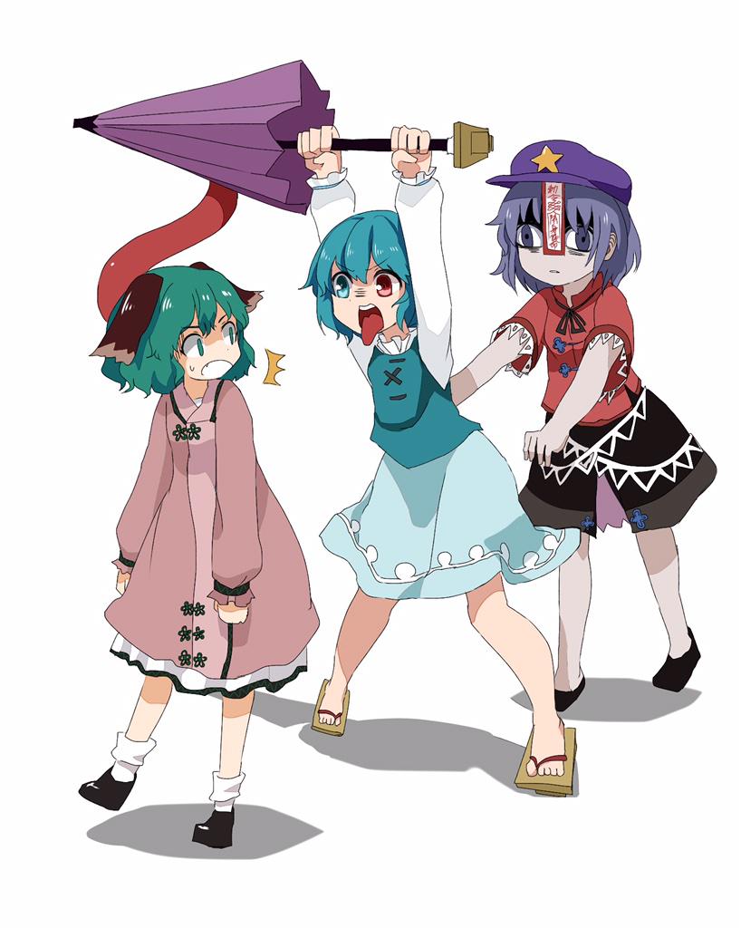 tatara kogasa, miyako yoshika, and kasodani kyouko (touhou) drawn by doroame_(ameyu)