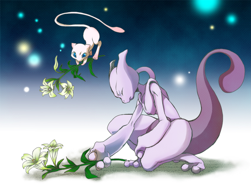 mew, mewtwo, and shudo takeshi (pokemon and 1 more) drawn by ofumi_(daisy)