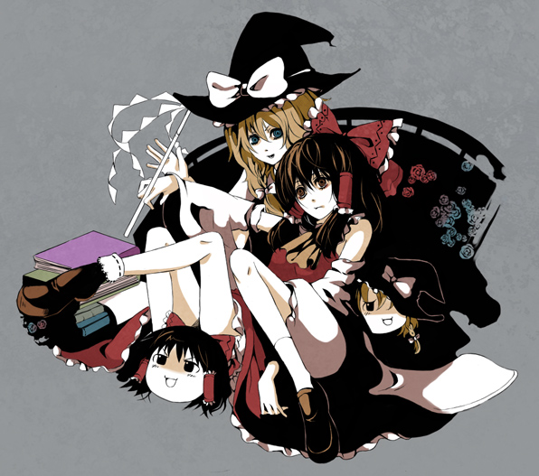 hakurei reimu and kirisame marisa (touhou) drawn by riku_(wana)