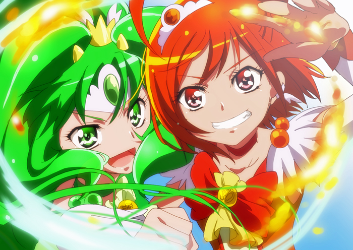 midorikawa nao, hino akane, cure march, and cure sunny (precure and 1 more) drawn by fumiko_(mesushi)