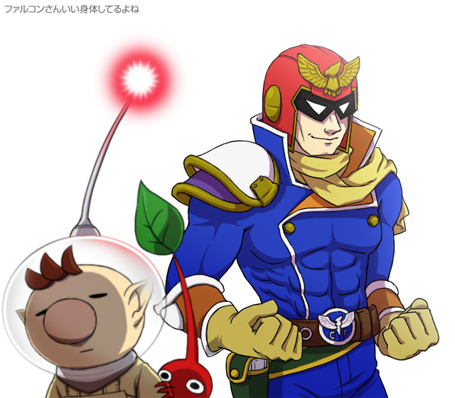 red pikmin, olimar, and captain falcon (super smash bros. and 2 more) drawn by naru_(wish_field)