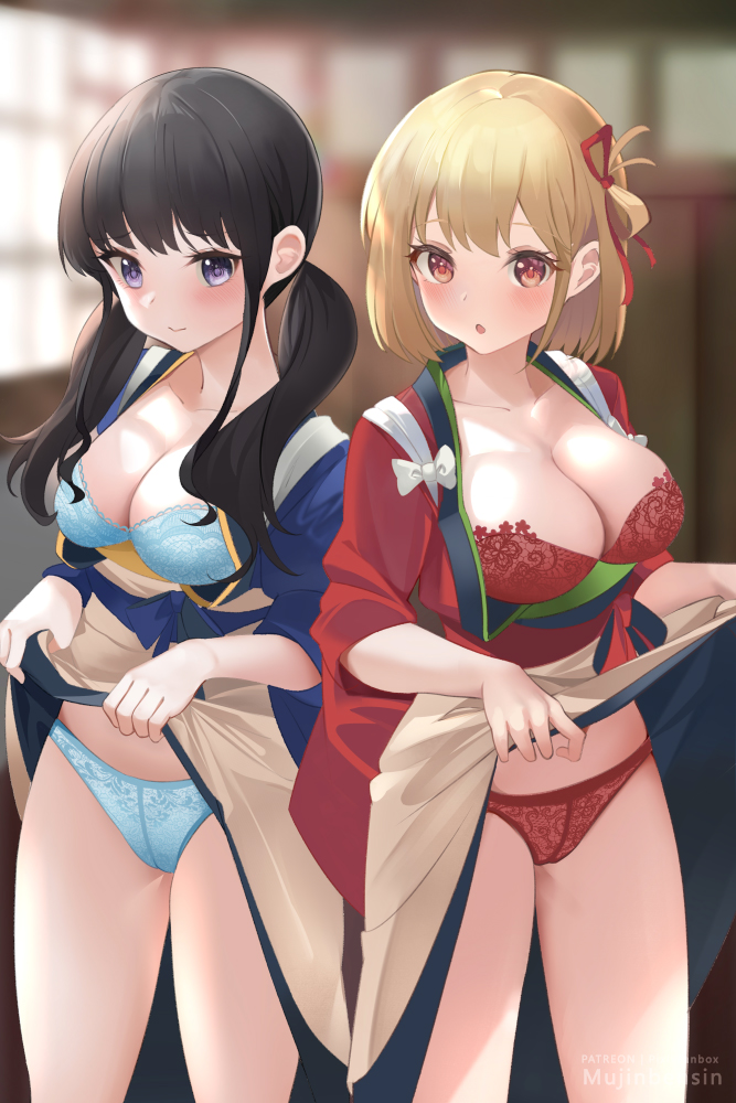 nishikigi chisato and inoue takina (lycoris recoil) drawn by mujinbensin