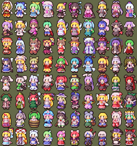 hakurei reimu, kirisame marisa, remilia scarlet, flandre scarlet, izayoi sakuya, and 77 more (touhou) drawn by kisasage_kouta
