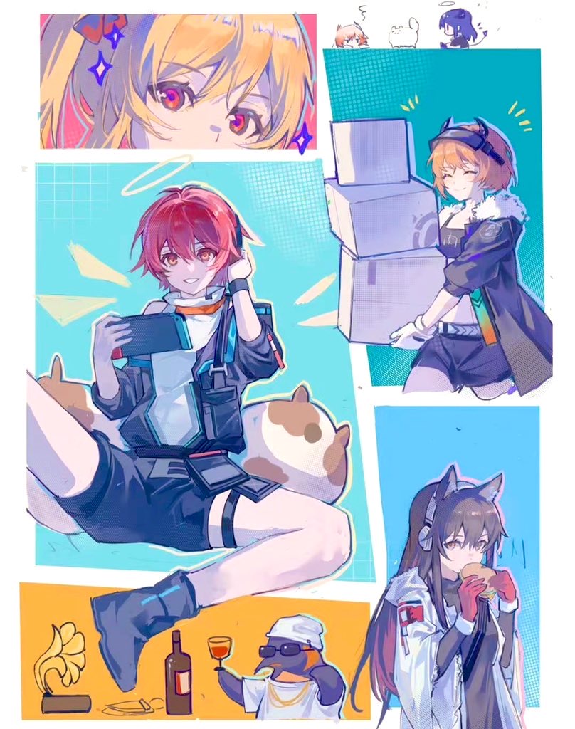 texas, exusiai, mostima, fiammetta, croissant, and 1 more (arknights) drawn by lin_qing_(phosphorus_1104)
