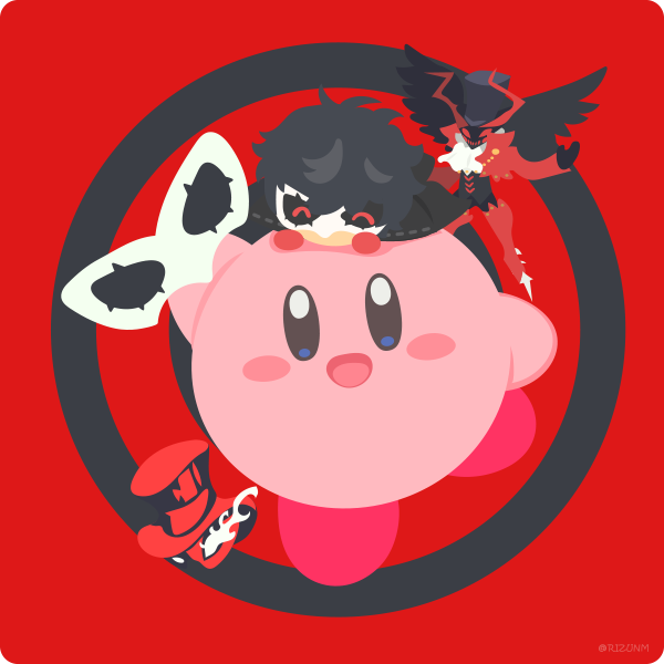 kirby, amamiya ren, joker, and arsene (persona and 3 more) drawn by rizu_(rizunm)