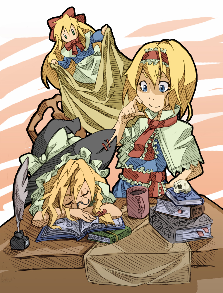 kirisame marisa, alice margatroid, and shanghai doll (touhou) drawn by numa_(minus_4k)