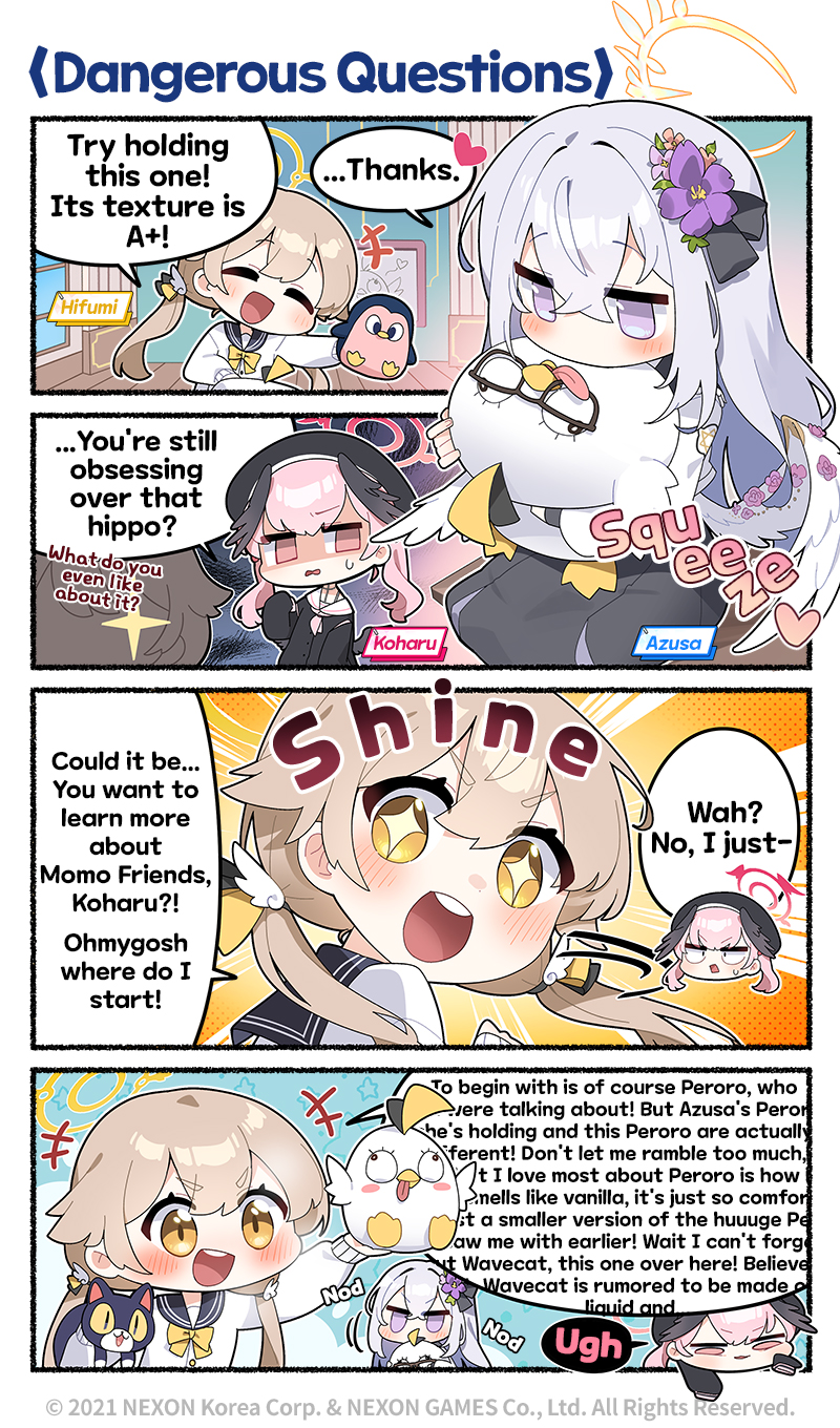 koharu, hifumi, azusa, peroro, wavecat, and 1 more (blue archive) drawn by donmin_h