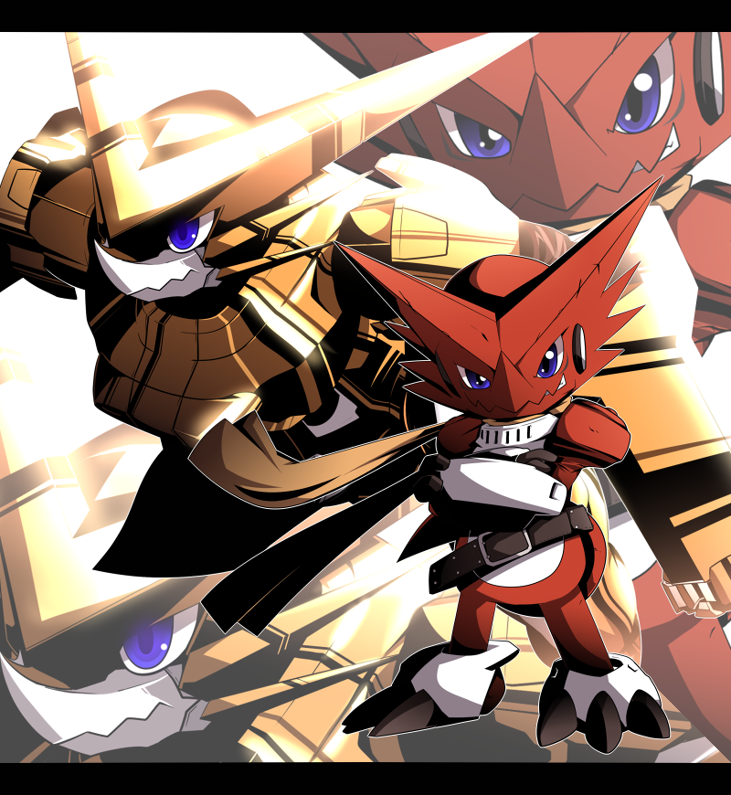 shoutmon and omegashoutmon (digimon and 1 more) drawn by mori_no_kaeru