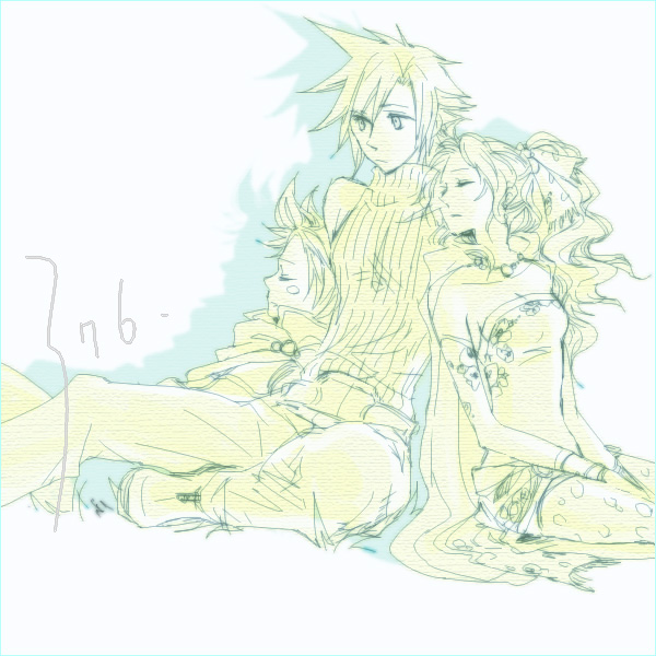 cloud strife, terra branford, and onion knight (final fantasy and 4 more) drawn by sen'ichi_(wave)