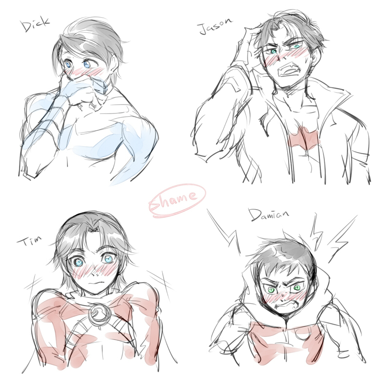 robin, dick grayson, jason todd, nightwing, red hood, and 2 more (dc comics and 1 more) drawn by cr72