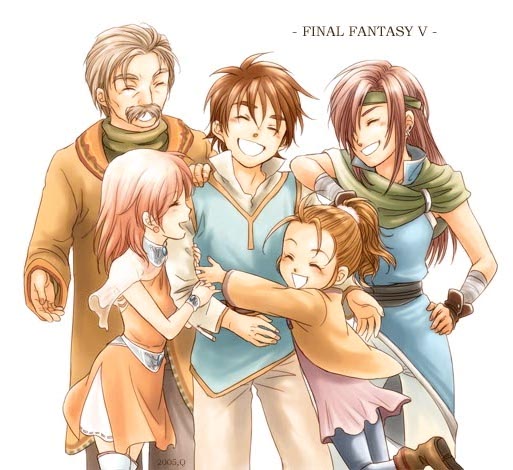 lenna charlotte tycoon, faris scherwiz, bartz klauser, krile mayer baldesion, and galuf halm baldesion (final fantasy and 1 more) drawn by kyuu_(komugi)