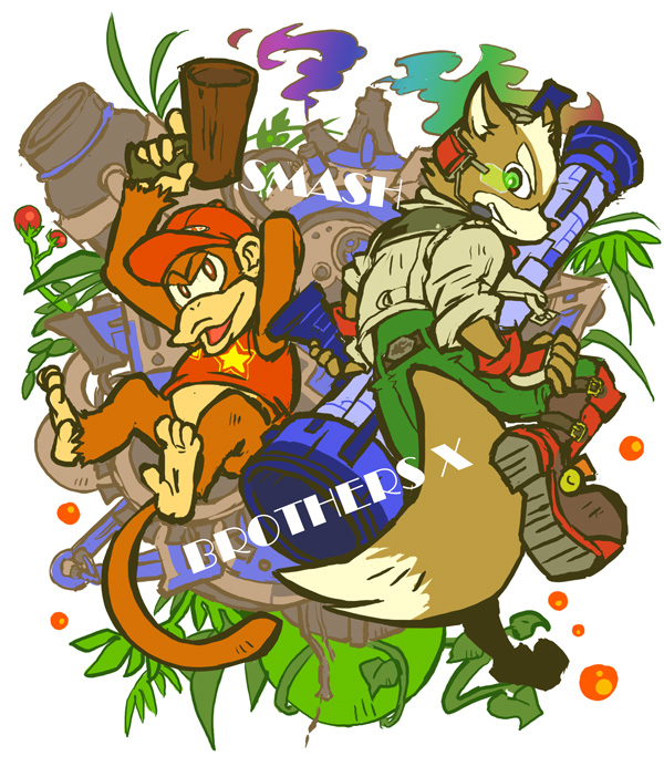 fox mccloud and diddy kong (super smash bros. and 2 more) drawn by mikami