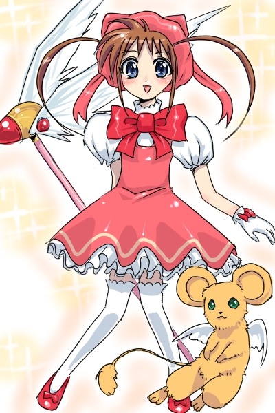 takamachi nanoha, kinomoto sakura, kero, and yuuno scrya (lyrical nanoha and 2 more)