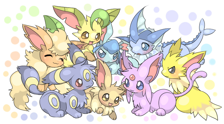 eevee, umbreon, glaceon, vaporeon, espeon, and 3 more (pokemon) drawn by choko_(sweetpocket)