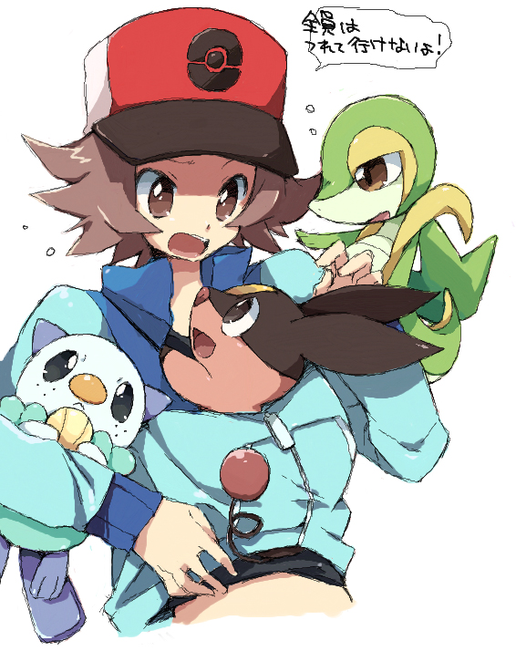 hilbert, oshawott, snivy, and tepig (pokemon and 1 more) drawn by nakamura_sandayo