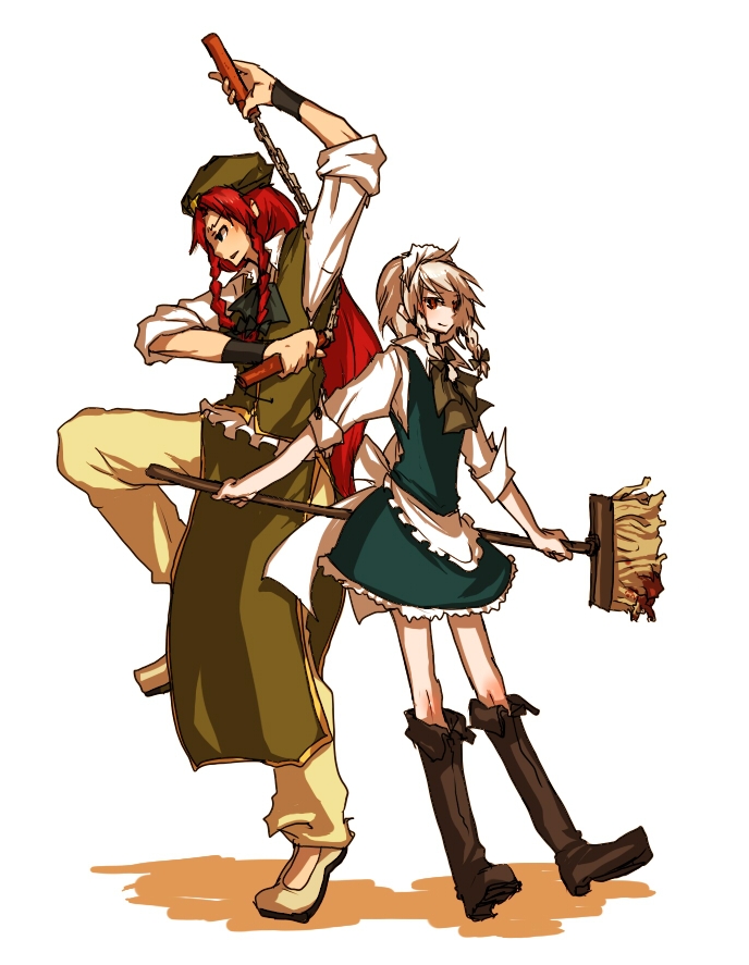 izayoi sakuya and hong meiling (touhou) drawn by kurau_kii