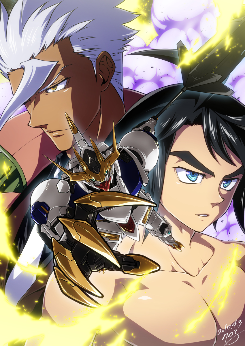 mikazuki augus, gundam barbatos, and orga itsuka (gundam and 1 more) drawn by kuroko_(sunege)