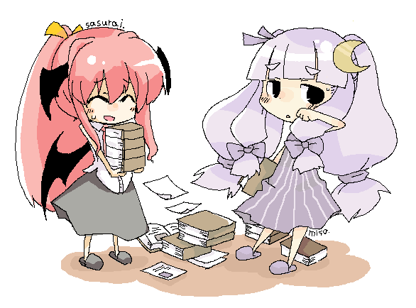 patchouli knowledge and koakuma (touhou) drawn by misaki_(1n1m) and sasurai