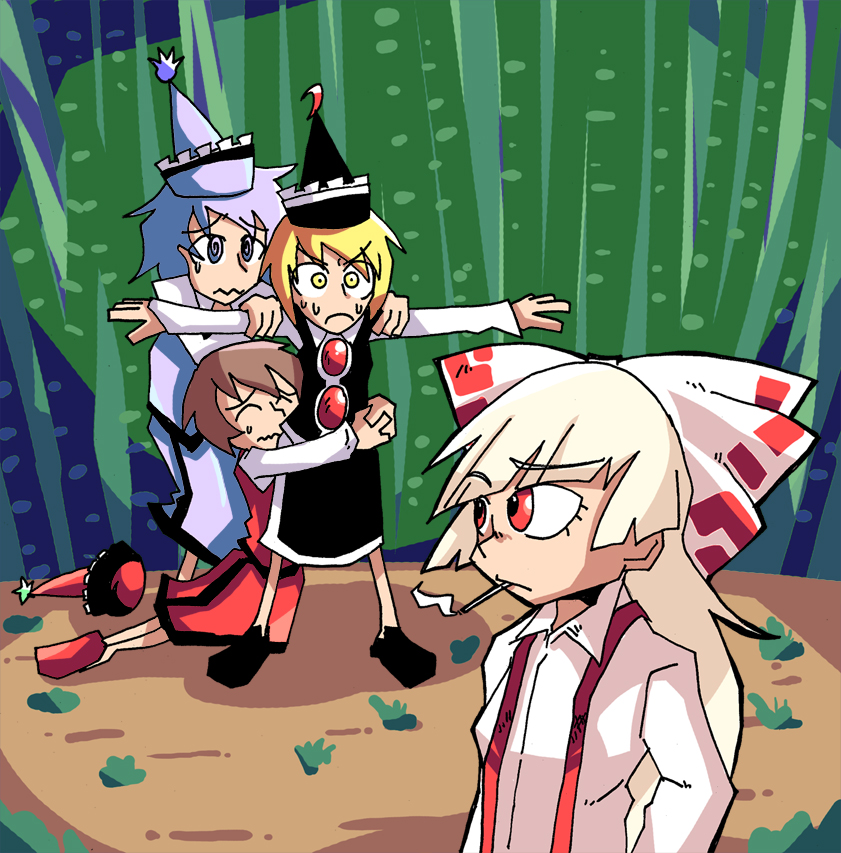 fujiwara no mokou, lunasa prismriver, merlin prismriver, and lyrica prismriver (touhou) drawn by setz