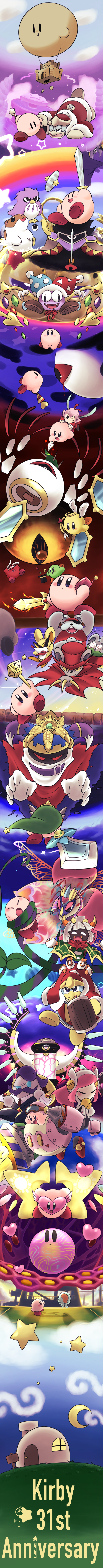 kirby, king dedede, magolor, marx, ribbon, and 27 more (kirby and 13 more) drawn by k_aron33