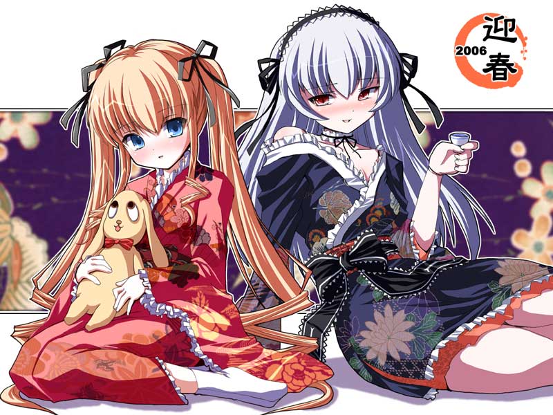 suigintou, shinku, and kunkun (rozen maiden) drawn by shinshin